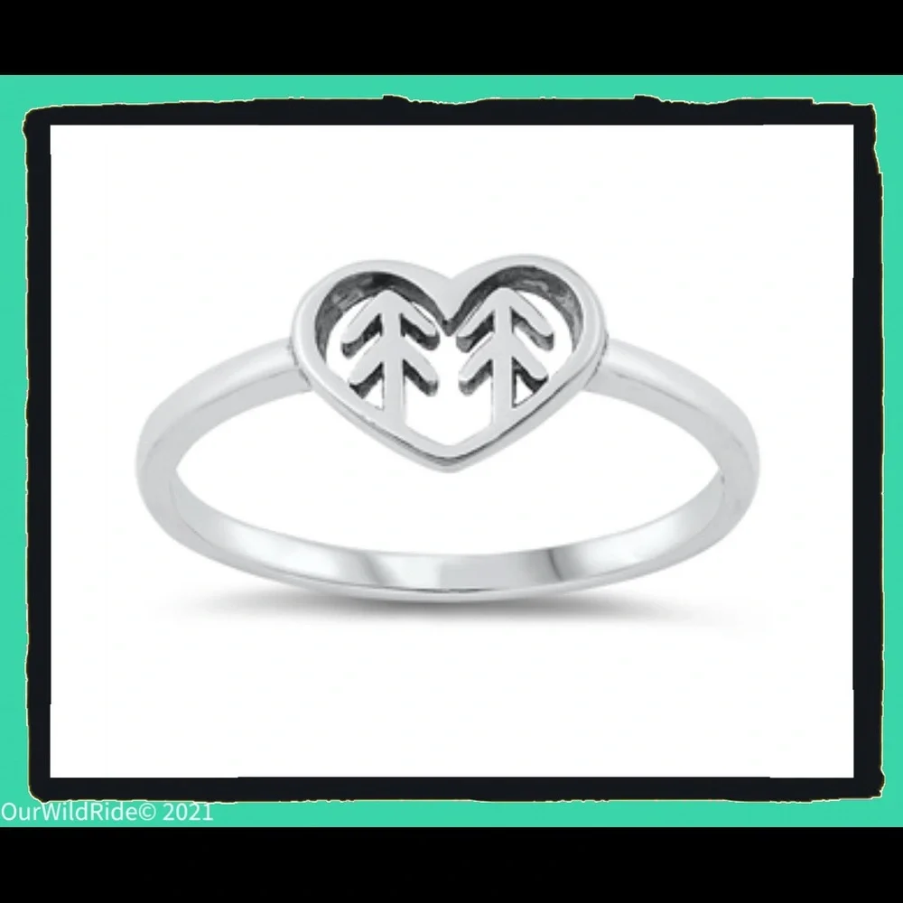 Sterling Silver Trees & Heart‎ Ring